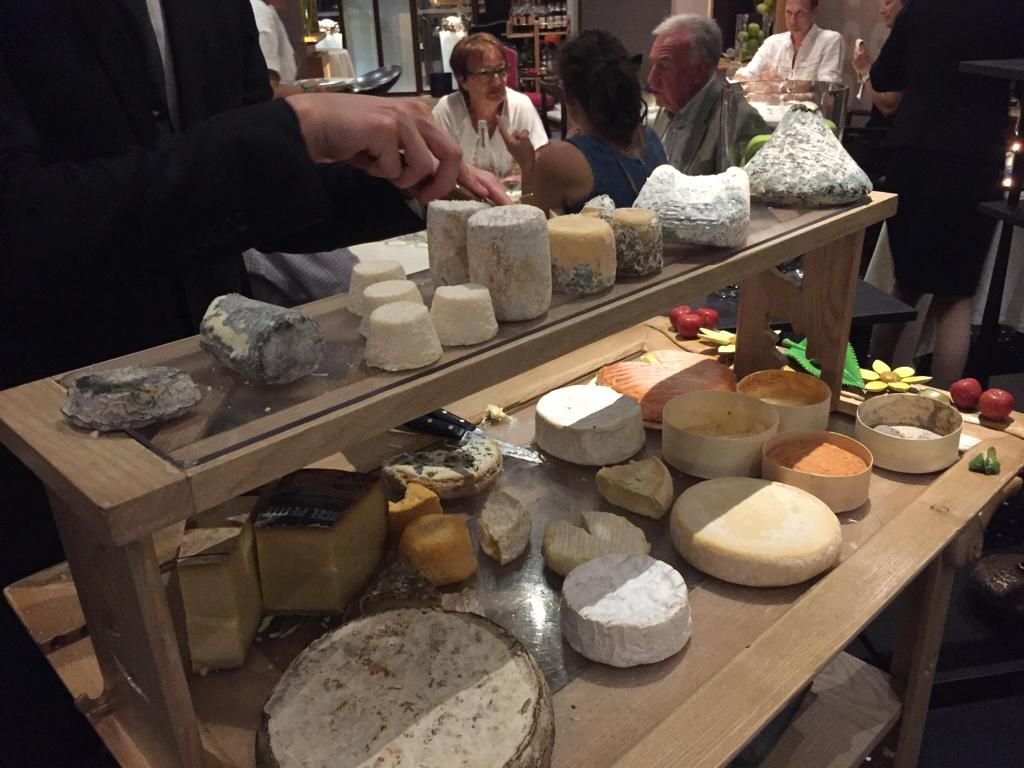 The cheese chariot at the Stéphane Derbord restaurant last dinner of the Burgundy Tour